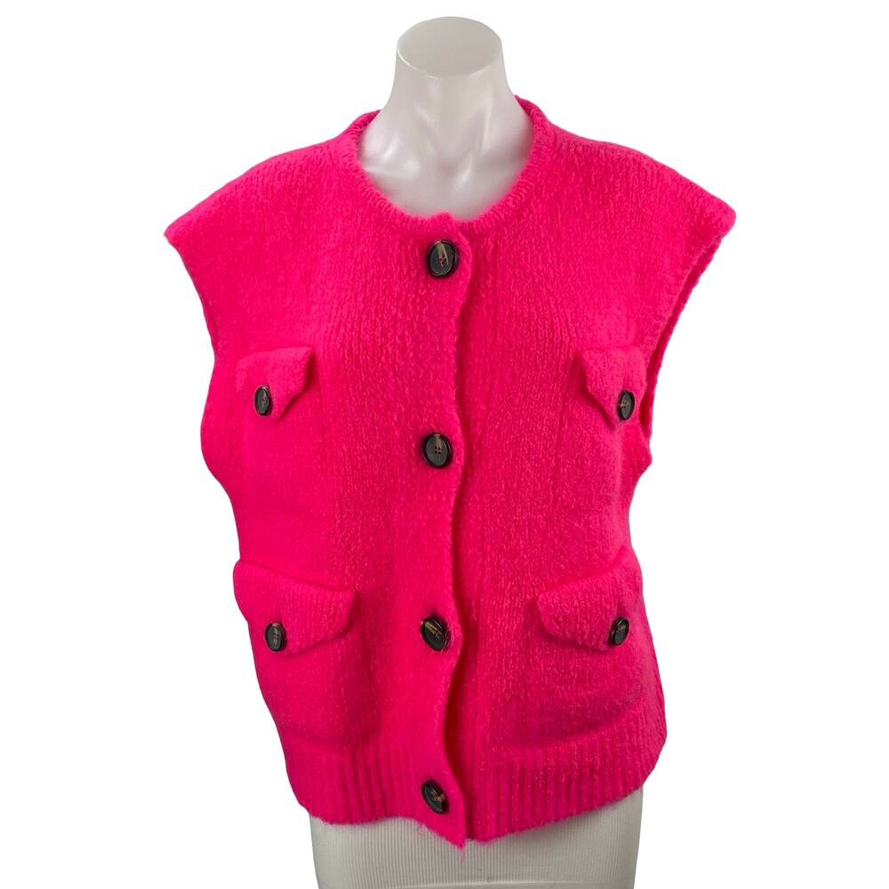 Essentiel Antwerp Pink Cap Sleeve Multi-Pocket Button Down Cardigan Sweater XS